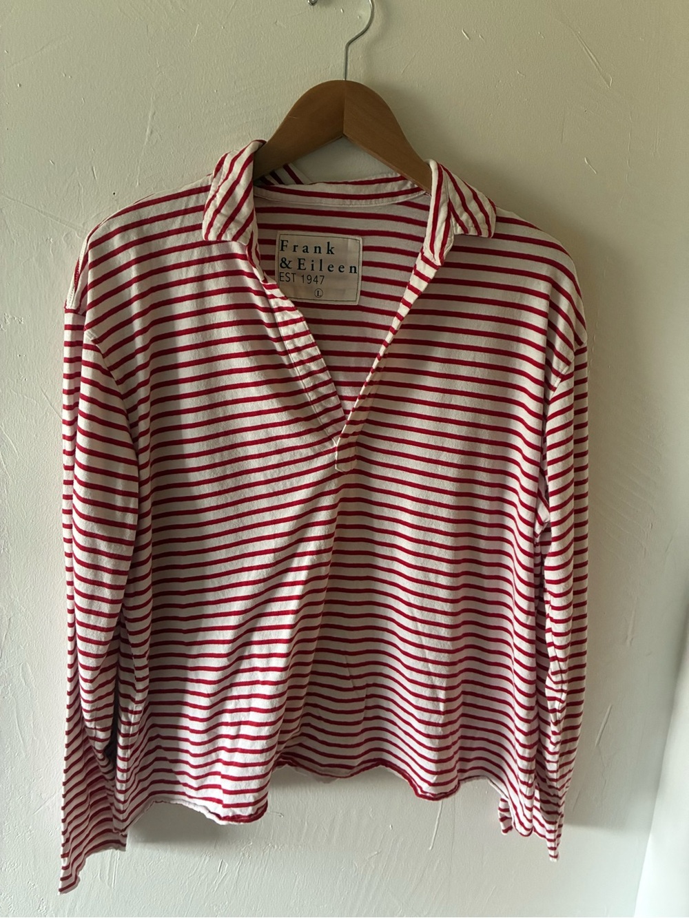 Frank & Eileen Patrick Popover Red & White Striped Long-Sleeve Polo Large